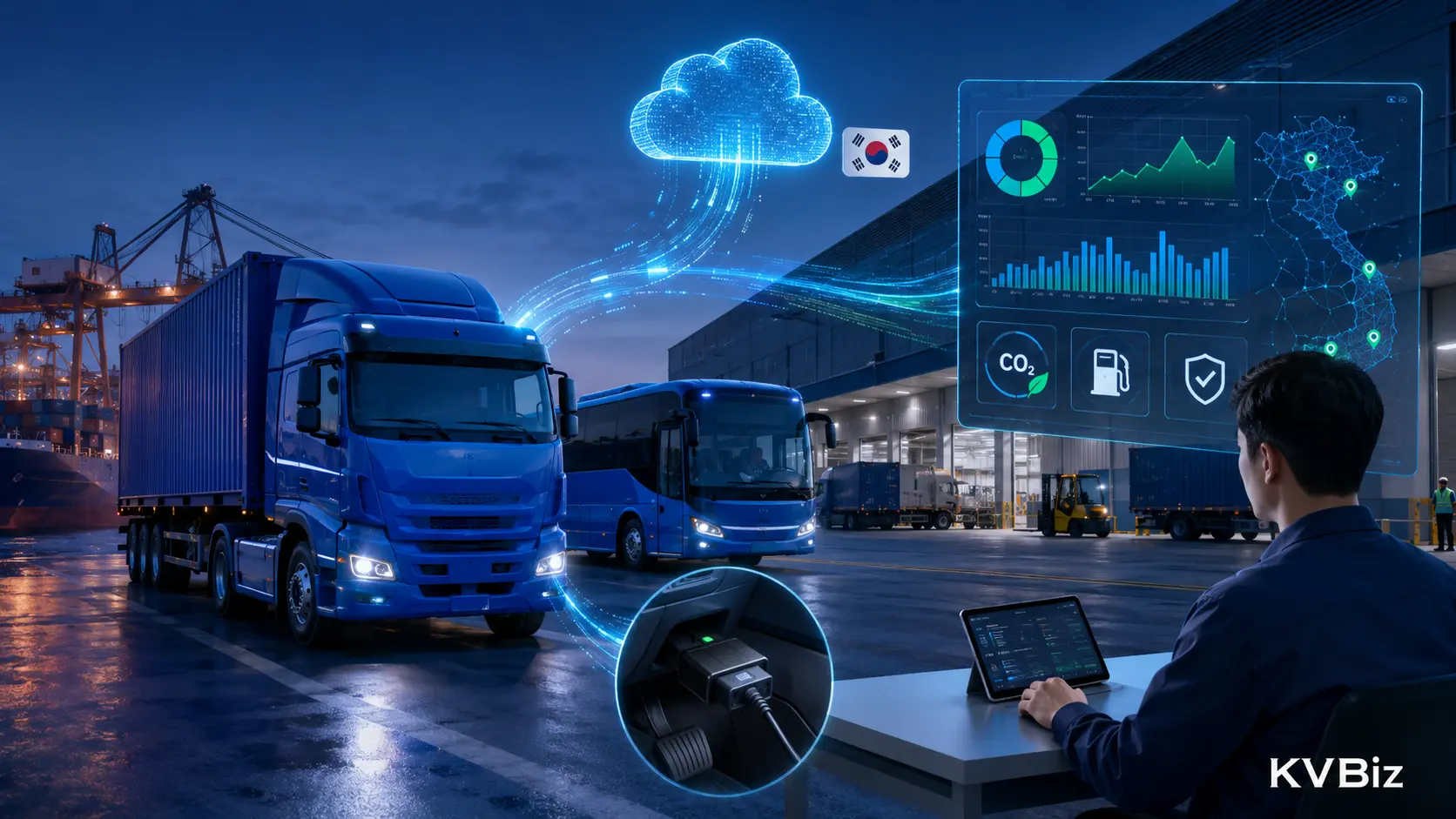 Đội xe logistics kết nối với nền tảng đo carbon