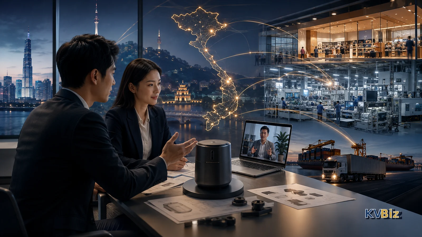 Đồ họa KVBiz về kết nối doanh nghiệp Hàn Quốc với thị trường Việt Nam qua KOTRA Hà Nội