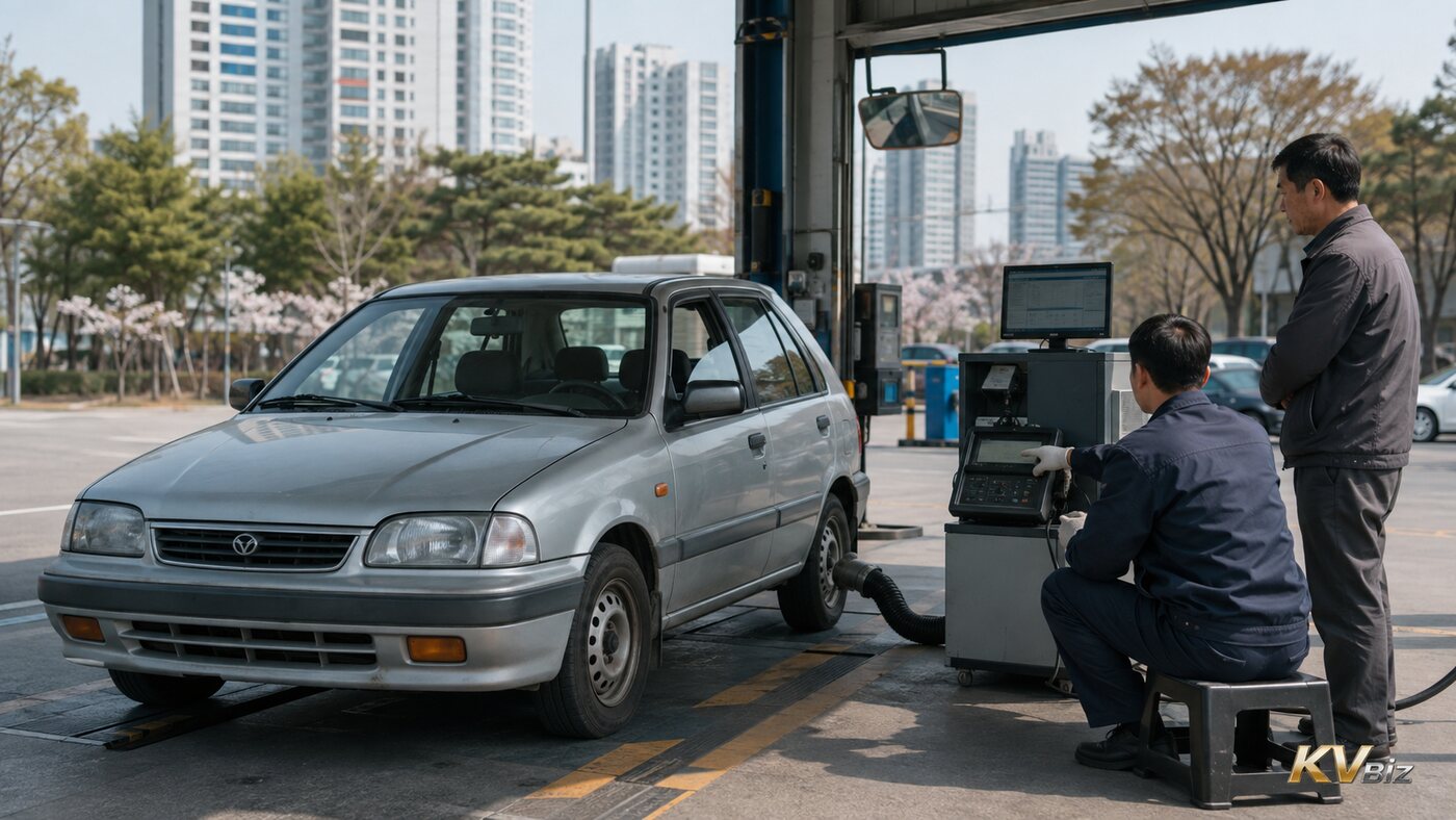 Ảnh minh họa kiểm tra khí thải một xe cũ tại Seoul